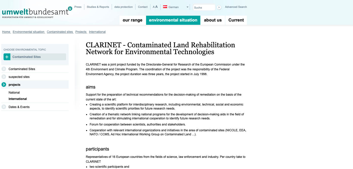 The Contaminated Land RehabilitationNetwork for Environmental Technologies in Europe (CLARINET)